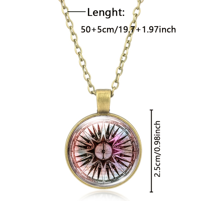 Classic Brown Metal Compass Design Necklace